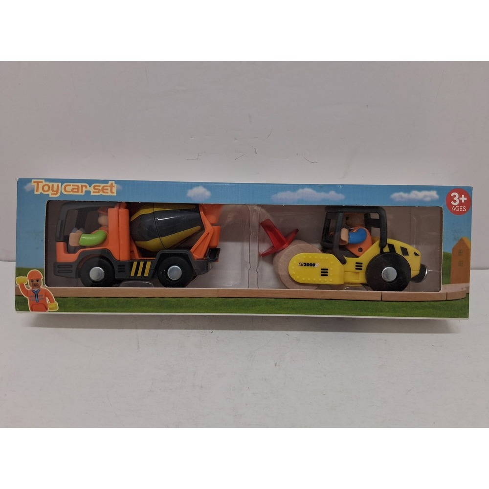 Wooden Construction Toy Car Set Cement Mixer Steam Roller DSHENGINEERINGSET